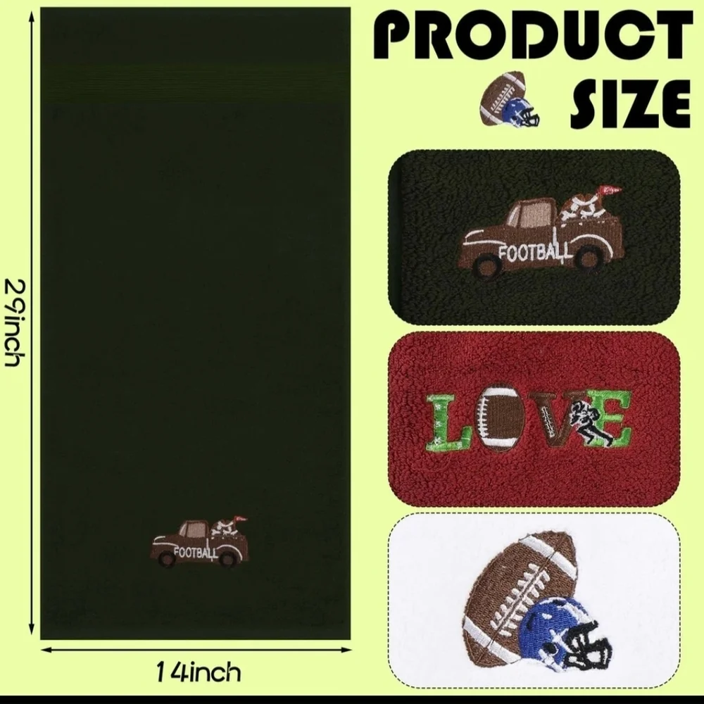 Football Themed Hand Towels Set - Red, Green, White